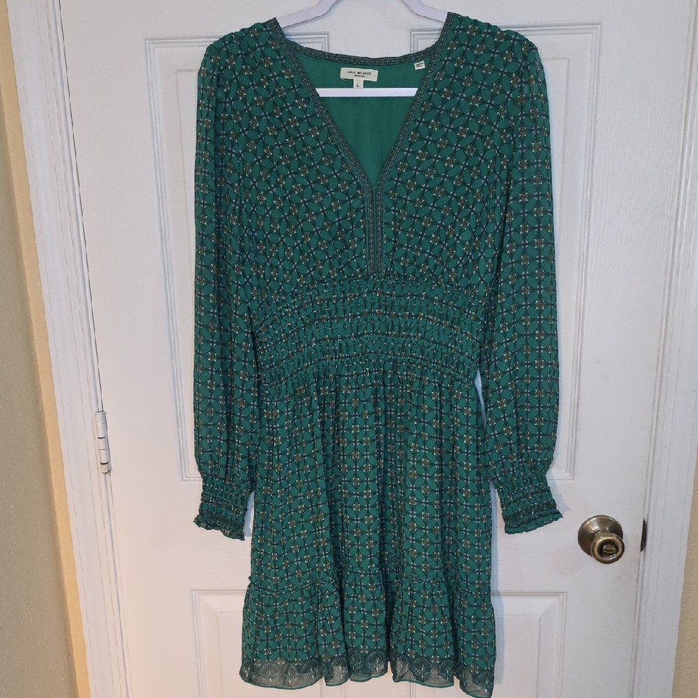Max Studio Teal Patterned Long Sleeve Dress
